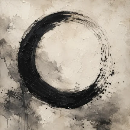 Monumental Ensō Circle Ink Wash Wall Art Canvas Print