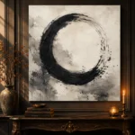 Monumental Ensō Circle Ink Wash Wall Art Canvas Print - Image 4