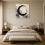 Monumental Ensō Circle Ink Wash Wall Art Canvas Print showcased in an elegant minimalist interior
