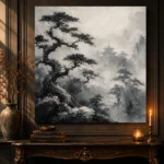 Ancient Pine Temple Ink Wash Wall Art Canvas Print - Image 4