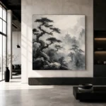 Ancient Pine Temple Ink Wash Wall Art Canvas Print - Image 5