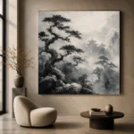 Ancient Pine Temple Ink Wash Wall Art Canvas Print - Image 6