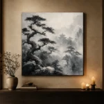 Ancient Pine Temple Ink Wash Wall Art Canvas Print - Image 7