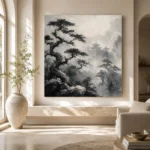 Ancient Pine Temple Ink Wash Wall Art Canvas Print - Image 8
