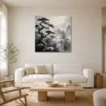 Ancient Pine Temple Ink Wash Wall Art Canvas Print styled in a refined neutral interior