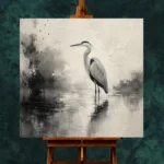 Tranquil Heron Reflection Ink Wash Wall Art Canvas Print - Image 2