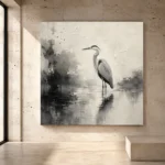 Tranquil Heron Reflection Ink Wash Wall Art Canvas Print - Image 3