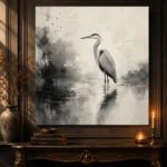 Tranquil Heron Reflection Ink Wash Wall Art Canvas Print - Image 4