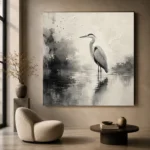 Tranquil Heron Reflection Ink Wash Wall Art Canvas Print - Image 6