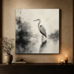 Tranquil Heron Reflection Ink Wash Wall Art Canvas Print - Image 7