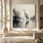 Tranquil Heron Reflection Ink Wash Wall Art Canvas Print - Image 8