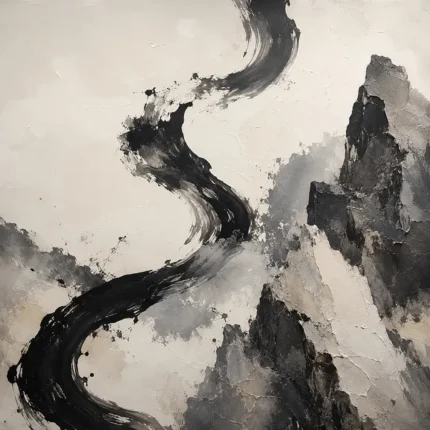 Calligraphic Stone Forms Ink Wash Wall Art Canvas Print