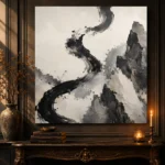 Calligraphic Stone Forms Ink Wash Wall Art Canvas Print - Image 4