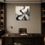 Calligraphic Stone Forms Ink Wash Wall Art Canvas Print displayed in a contemporary gallery-inspired room