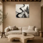 Calligraphic Stone Forms Ink Wash Wall Art Canvas Print presented in a sophisticated home setting