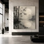 Moonlit Bamboo Reflection Ink Wash Wall Art Canvas Print - Image 5