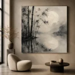 Moonlit Bamboo Reflection Ink Wash Wall Art Canvas Print - Image 6