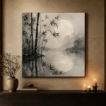 Moonlit Bamboo Reflection Ink Wash Wall Art Canvas Print - Image 7