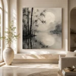 Moonlit Bamboo Reflection Ink Wash Wall Art Canvas Print - Image 8