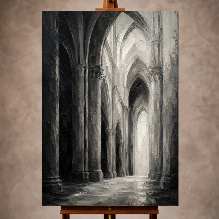 Gothic Stone Arches Monochrome Wall Art Canvas Print