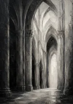 Gothic Stone Arches Monochrome Wall Art Canvas Print