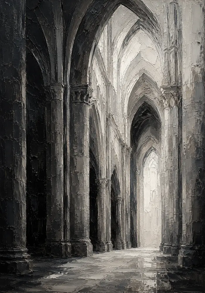 Gothic Stone Arches Monochrome Wall Art Canvas Print