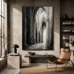 Gothic Stone Arches Monochrome Wall Art Canvas Print - Image 3