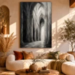 Gothic Stone Arches Monochrome Wall Art Canvas Print - Image 8