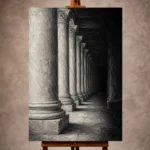 Atmospheric Stone Columns Monochrome Wall Art Canvas Print