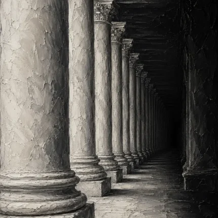 Atmospheric Stone Columns Monochrome Wall Art Canvas Print