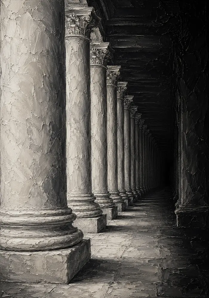 Atmospheric Stone Columns Monochrome Wall Art Canvas Print