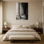 Atmospheric Stone Columns Monochrome Wall Art Canvas Print showcased in an elegant minimalist interior