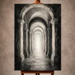 Luminous Vaulted Corridor Monochrome Wall Art Canvas Print
