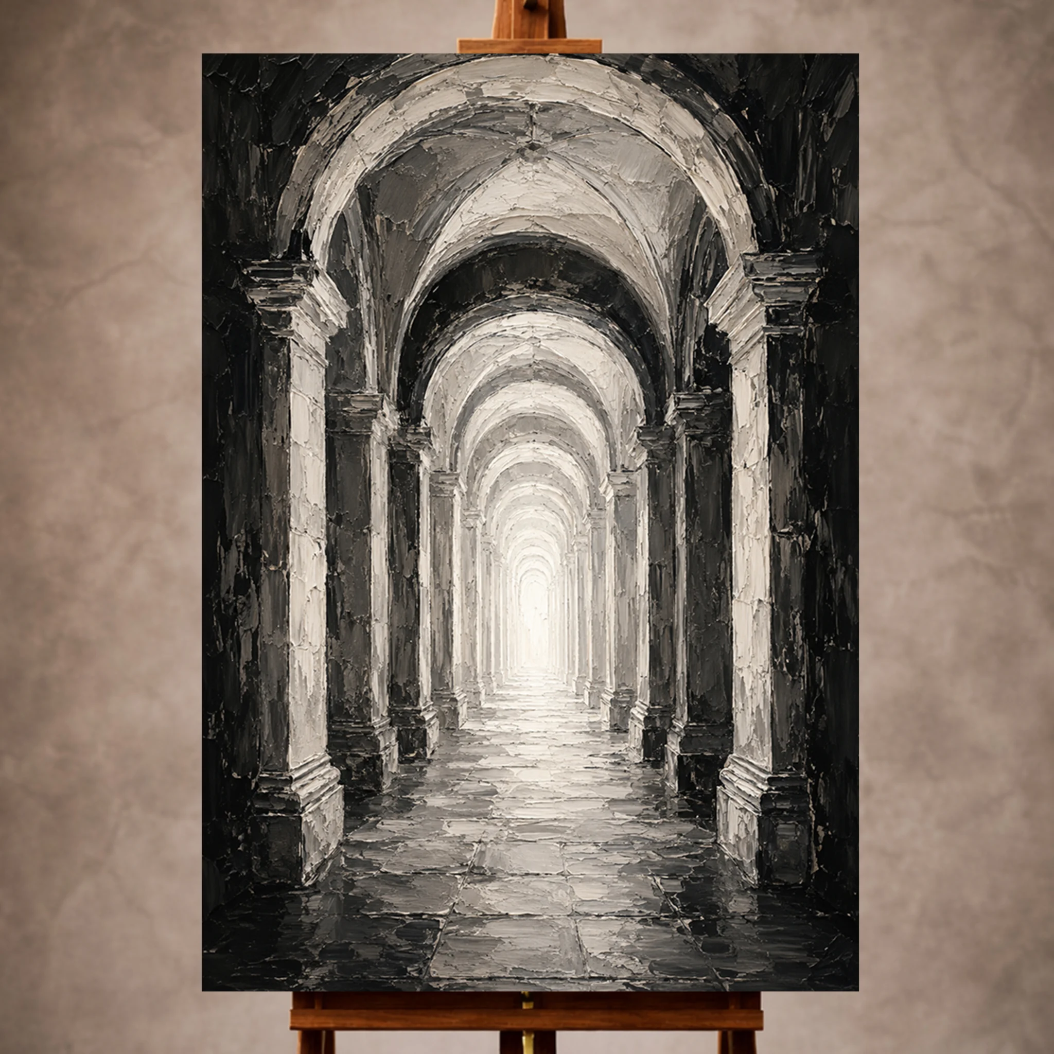 Luminous Vaulted Corridor Monochrome Wall Art Canvas Print Image 1 Luminous Vaulted Corridor Monochrome Wall Art Canvas Print - Image 1