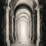 Luminous Vaulted Corridor Monochrome Wall Art Canvas Print