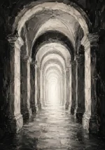 Luminous Vaulted Corridor Monochrome Wall Art Canvas Print