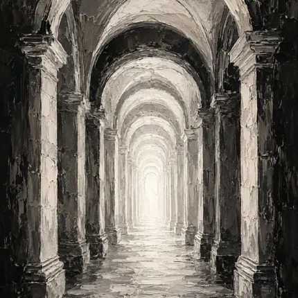 Luminous Vaulted Corridor Monochrome Wall Art Canvas Print
