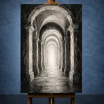 Luminous Vaulted Corridor Monochrome Wall Art Canvas Print - Image 2