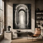 Luminous Vaulted Corridor Monochrome Wall Art Canvas Print - Image 3