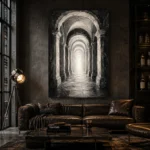 Luminous Vaulted Corridor Monochrome Wall Art Canvas Print - Image 4