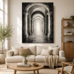 Luminous Vaulted Corridor Monochrome Wall Art Canvas Print - Image 7