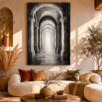 Luminous Vaulted Corridor Monochrome Wall Art Canvas Print - Image 8