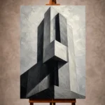 Geometric Concrete Tower Monochrome Wall Art Canvas Print