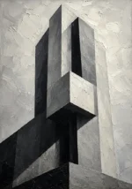 Geometric Concrete Tower Monochrome Wall Art Canvas Print