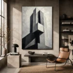 Geometric Concrete Tower Monochrome Wall Art Canvas Print - Image 3