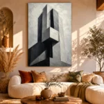 Geometric Concrete Tower Monochrome Wall Art Canvas Print - Image 8