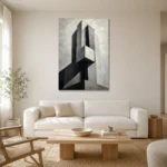 Geometric Concrete Tower Monochrome Wall Art Canvas Print styled in a refined neutral interior