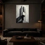 Geometric Concrete Tower Monochrome Wall Art Canvas Print shown in a warm modern interior