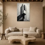 Geometric Concrete Tower Monochrome Wall Art Canvas Print presented in a sophisticated home setting