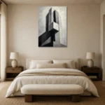 Geometric Concrete Tower Monochrome Wall Art Canvas Print showcased in an elegant minimalist interior